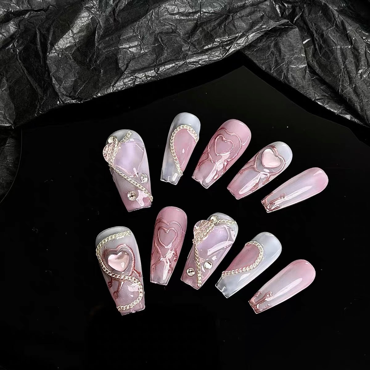 Designer: MeowMeow.2446 Handmade Nail Designs Press on Nails DIY Nail Art for woman girl Long Coffin pink