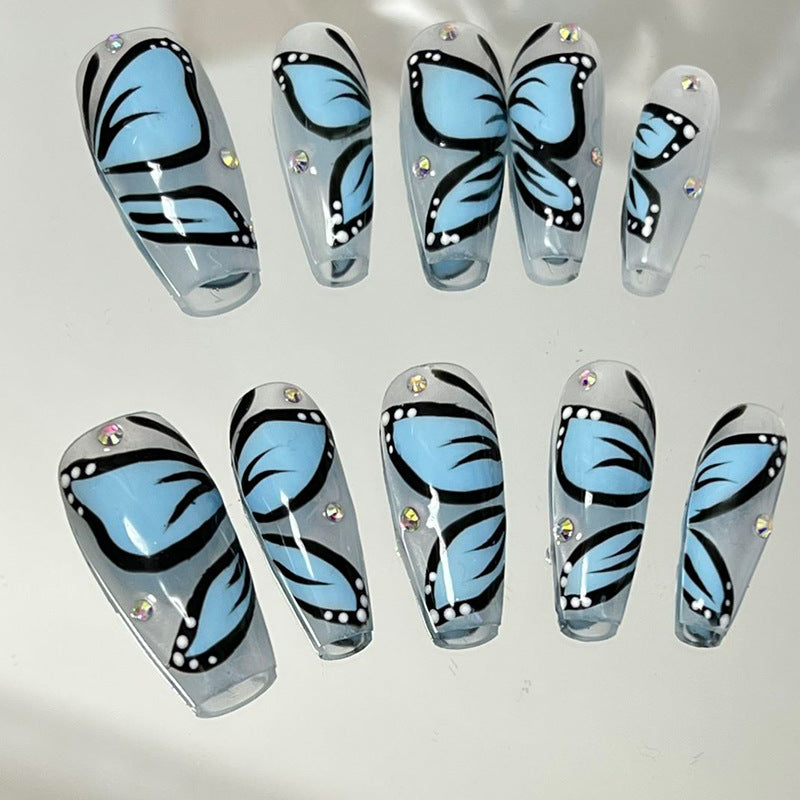 Designer: MeowMeow.Handmade Nail Designs Press on Nails DIY Nail Art for woman girl Long Coffin blue
