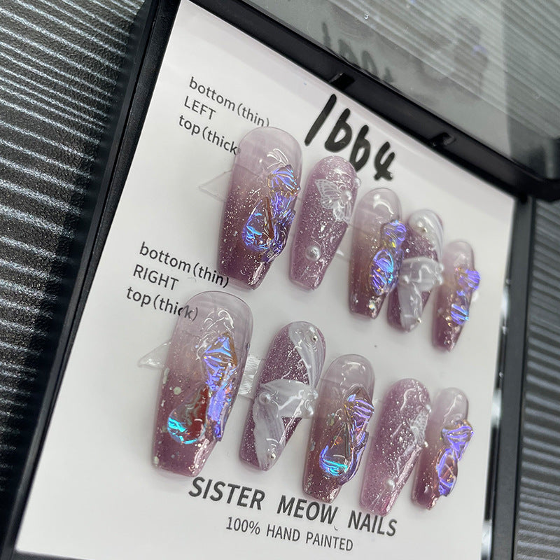 Designer: MeowMeow.Handmade Nail Designs Press on Nails DIY Nail Art for woman girl Long Coffin purple