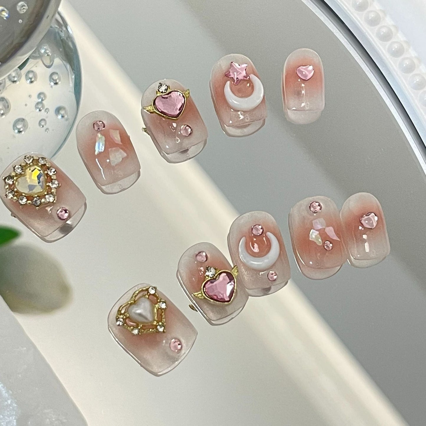 Designer: MaoMao.24135 Handmade Nail Designs Press on Nails DIY Nail Art for woman girl Short Square pink
