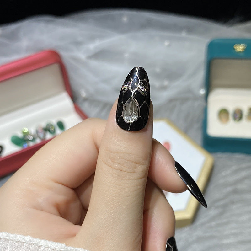 Designer: HuaHua.Handmade nails Press on Nails DIY Nail Art for woman girl Almond Long black