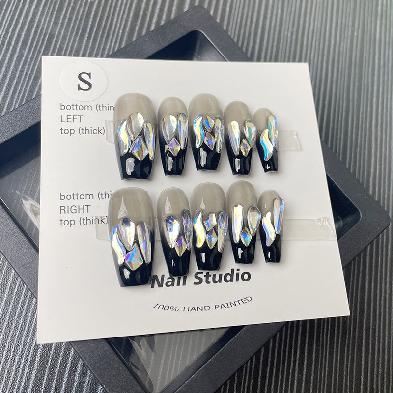 Designer: MeowMeow.Handmade Nail Designs Press on Nails DIY Nail Art for woman girl Long Coffin black
