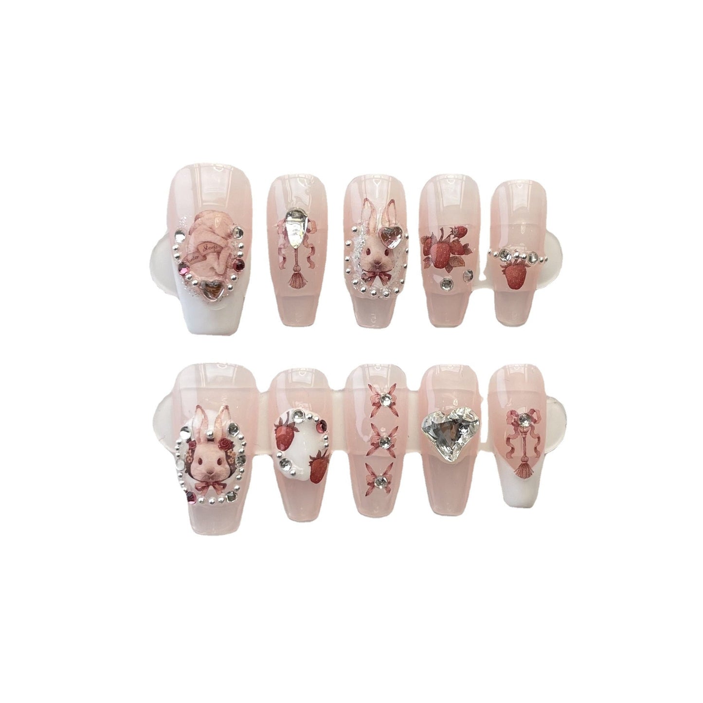 Designer: ManMan Handmade nails Press on Nails DIY Nail Art for woman girl Long Coffin pink