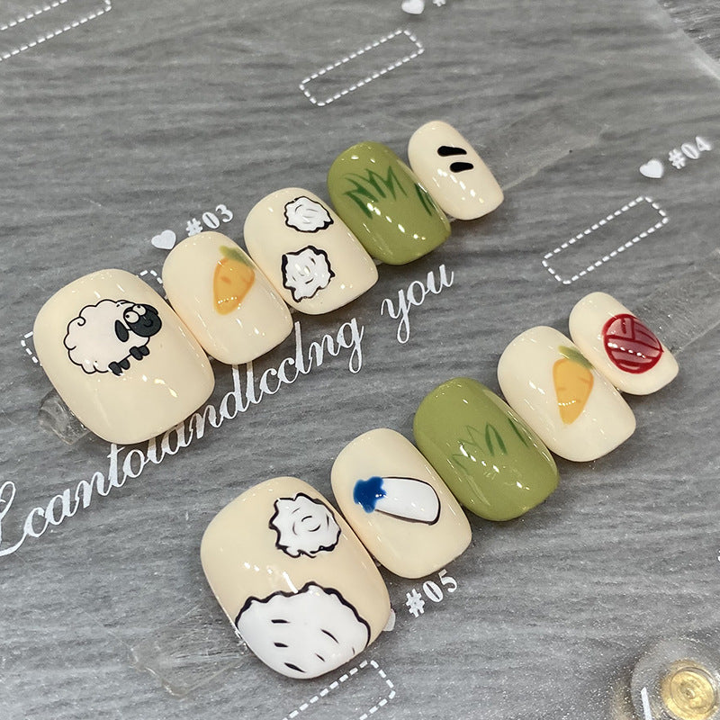 Designer: HuaHua.Handmade nails Press on Nails DIY Nail Art for woman girl Short Square Cartoon