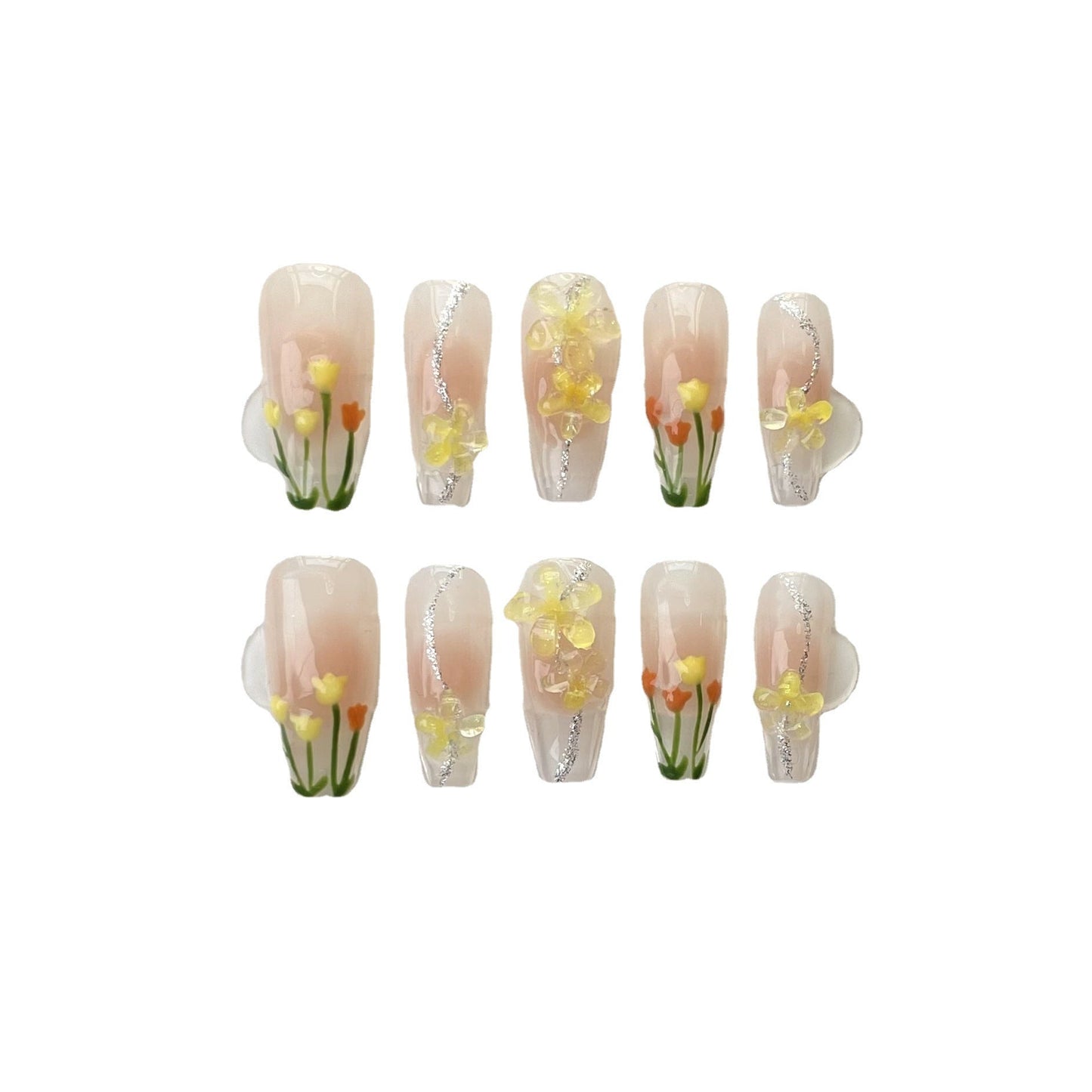 Designer: ManMan Handmade nails Press on Nails DIY Nail Art for woman girl Long Coffin pink