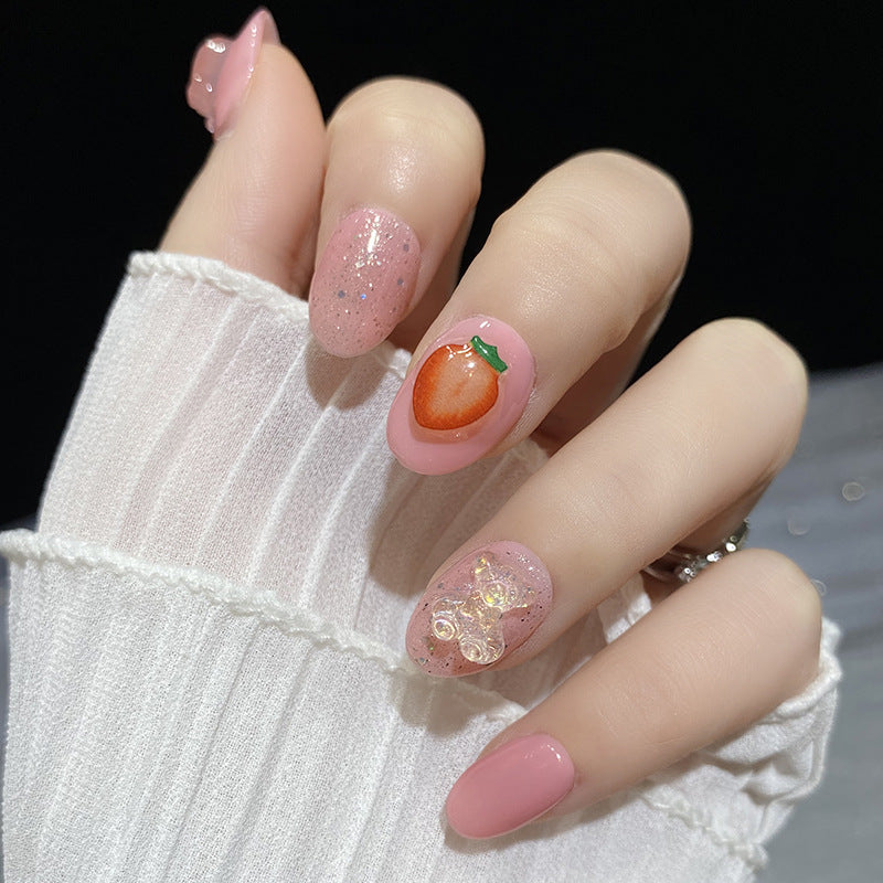 Designer: HuaHua.Handmade nails Press on Nails DIY Nail Art for woman girl Short pink Cartoon