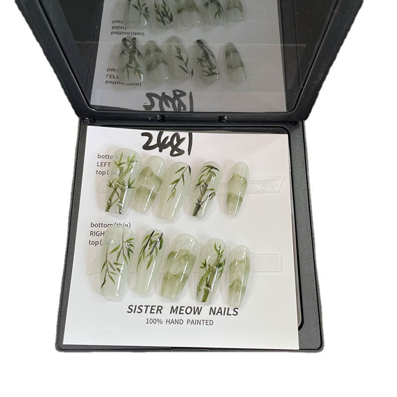 Designer: MeowMeow.Handmade Nail Designs Press on Nails DIY Nail Art for woman girl Long Coffin green