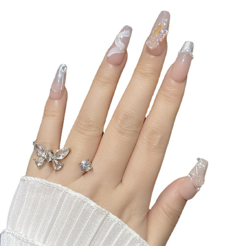 Designer: HuaHua.Handmade nails Press on Nails DIY Nail Art for woman girl Long Coffin pink