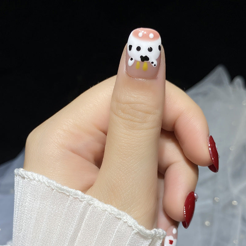 Designer: HuaHua.Handmade nails Press on Nails DIY Nail Art for woman girl Short Square red