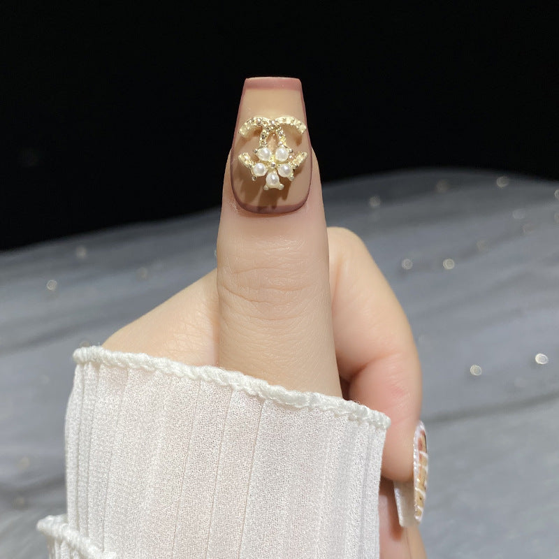 Designer: HuaHua.Handmade nails Press on Nails DIY Nail Art for woman girl Long Coffin brown