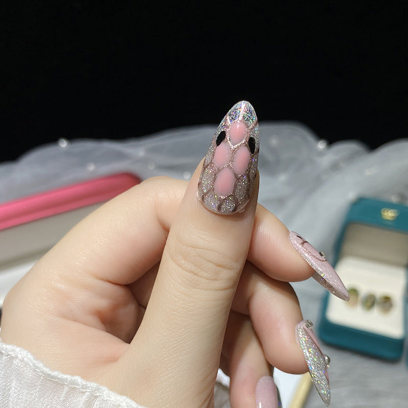 Designer: HuaHua.Handmade nails Press on Nails DIY Nail Art for woman girl Almond Long pink