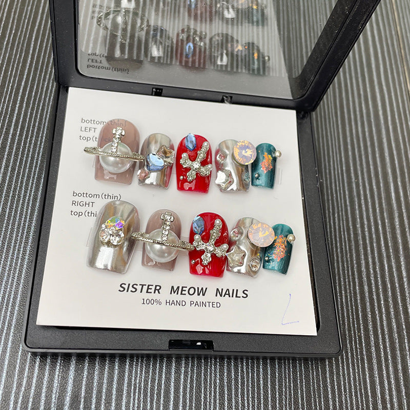 Designer: MeowMeow.Handmade Nail Designs Press on Nails DIY Nail Art for woman girl Short Square colorful