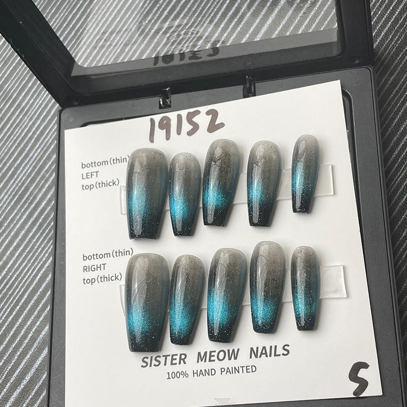 Designer: MeowMeow.Handmade Nail Designs Press on Nails DIY Nail Art for woman girl Long Coffin black