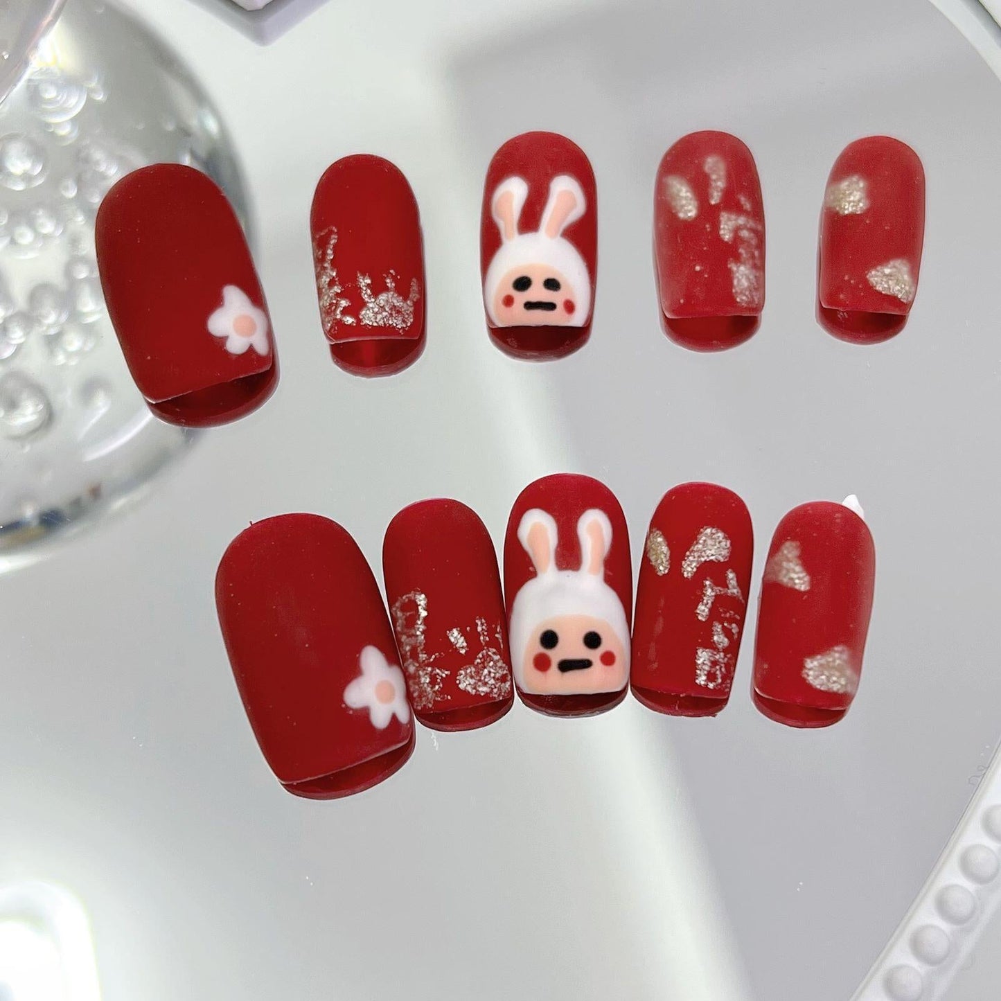 Designer: MeowMeow.Handmade Nail Designs Press on Nails DIY Nail Art for woman girl Long Square red