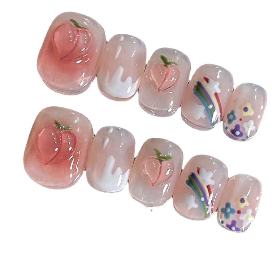 Designer: MeowMeow.Handmade Nail Designs Press on Nails DIY Nail Art for woman girl Short Square pink
