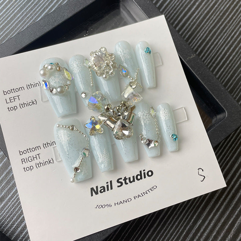 Designer: MeowMeow.2956 Handmade Nail Designs Press on Nails DIY Nail Art for woman girl Long Coffin blue