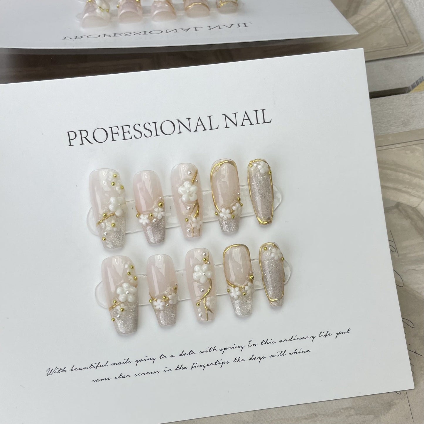 Designer: ManMan Handmade nails Press on Nails DIY Nail Art for woman girl Long Coffin pink