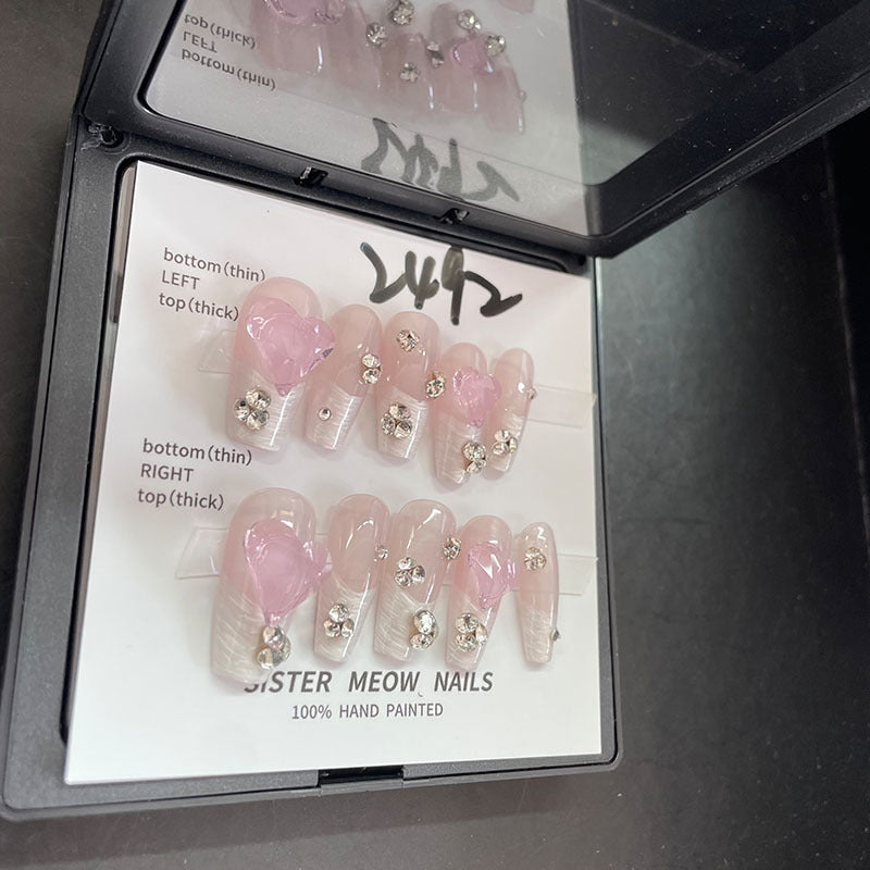 Designer: MeowMeow.Handmade Nail Designs Press on Nails DIY Nail Art for woman girl Long Coffin pink