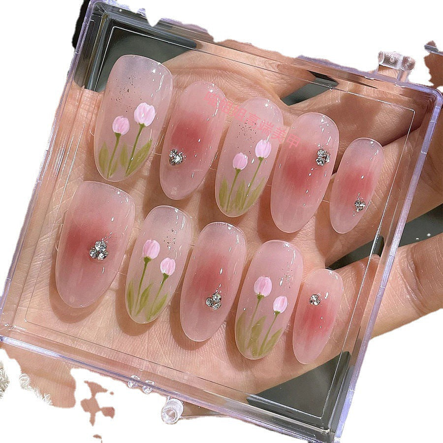 Designer: MeowMeow.Handmade Nail Designs Press on Nails DIY Nail Art for woman girl Almond Long pink
