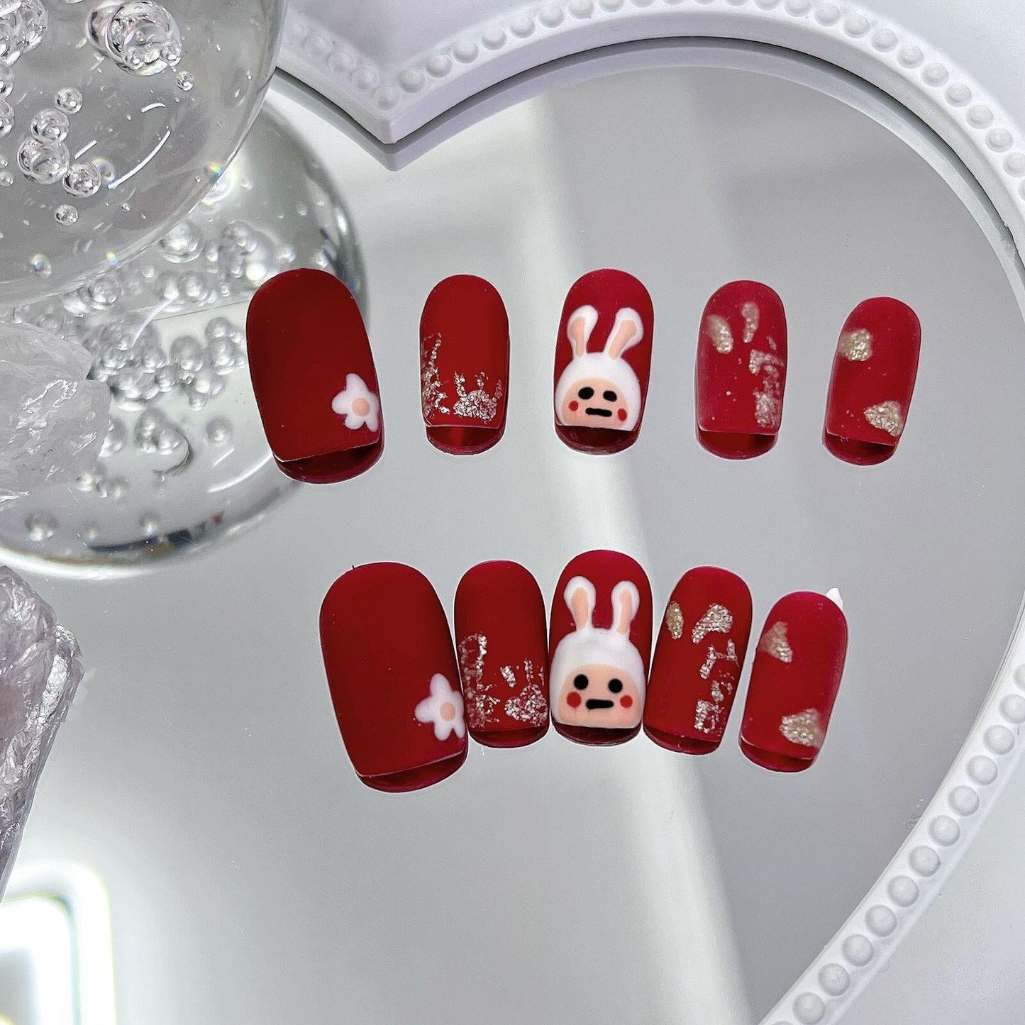 Designer: MeowMeow.Handmade Nail Designs Press on Nails DIY Nail Art for woman girl Long Square red