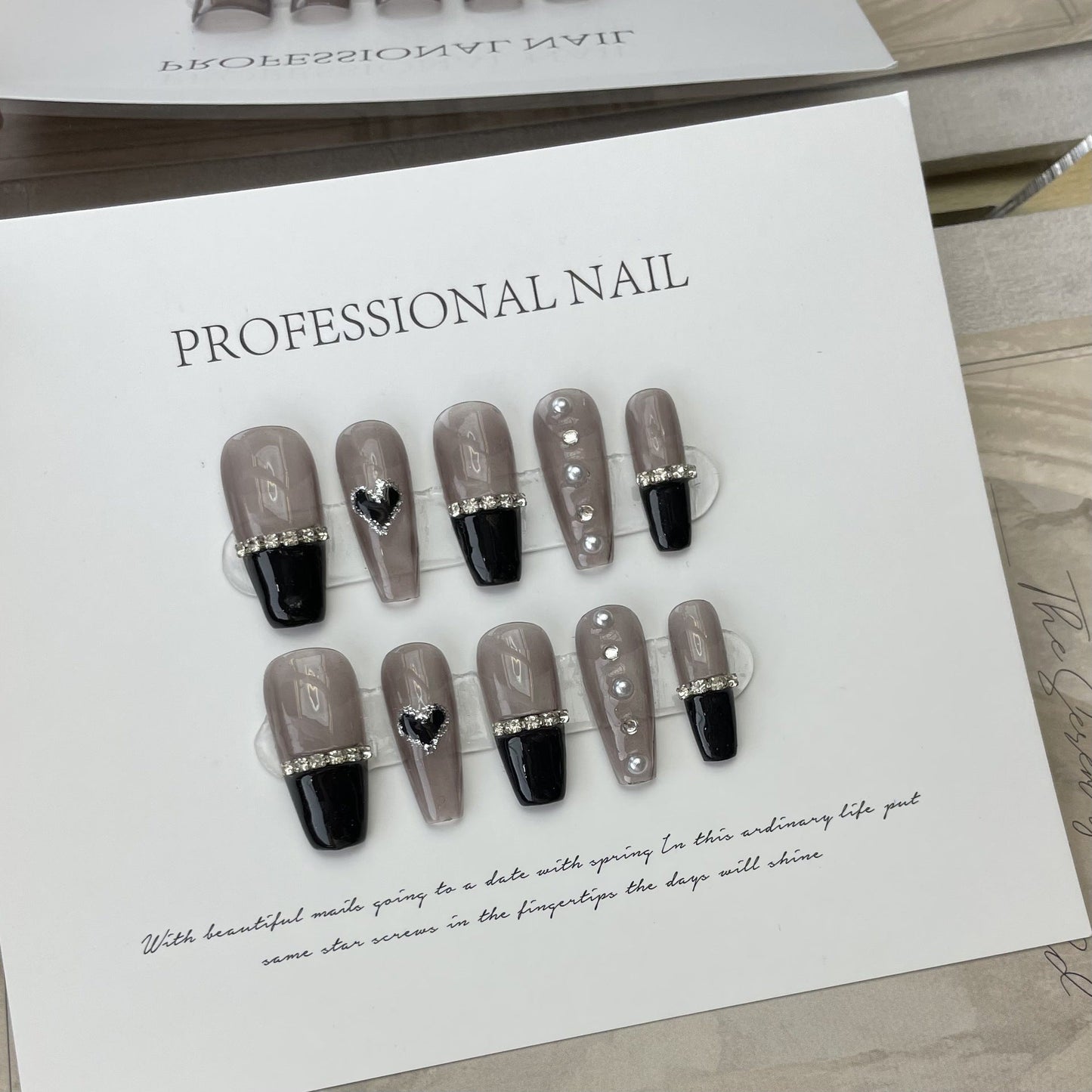 Designer: ManMan Handmade nails Press on Nails DIY Nail Art for woman girl Long Coffin gray