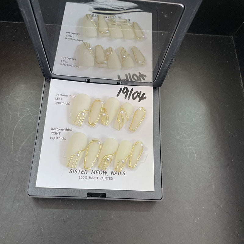 Designer: MeowMeow.Handmade Nail Designs Press on Nails DIY Nail Art for woman girl Long Coffin yellow