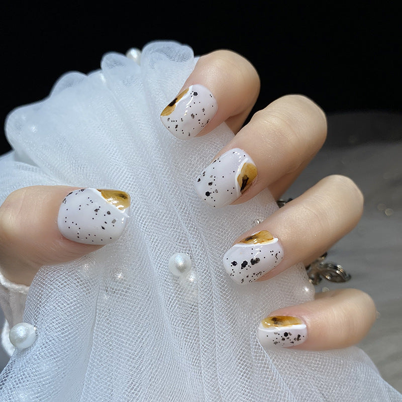 Designer: HuaHua.Handmade nails Press on Nails DIY Nail Art for woman girl Short Square white