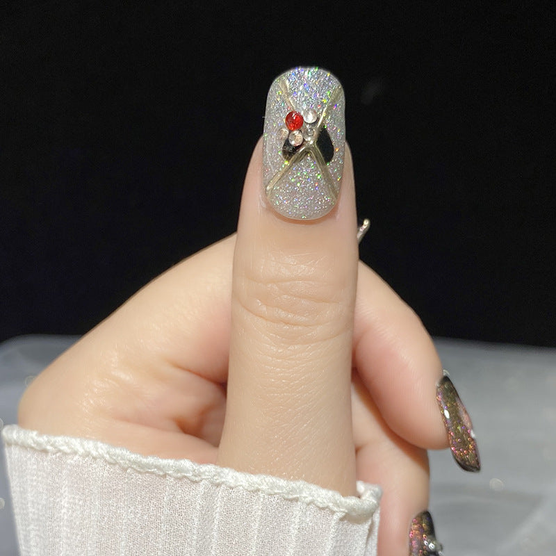 Designer: HuaHua.Handmade nails Press on Nails DIY Nail Art for woman girl Long Square black