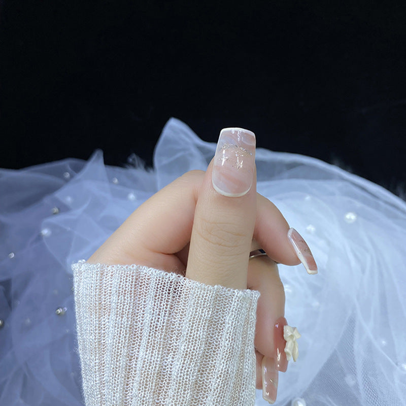 Designer: HuaHua.Handmade nails Press on Nails DIY Nail Art for woman girl Long Square pink