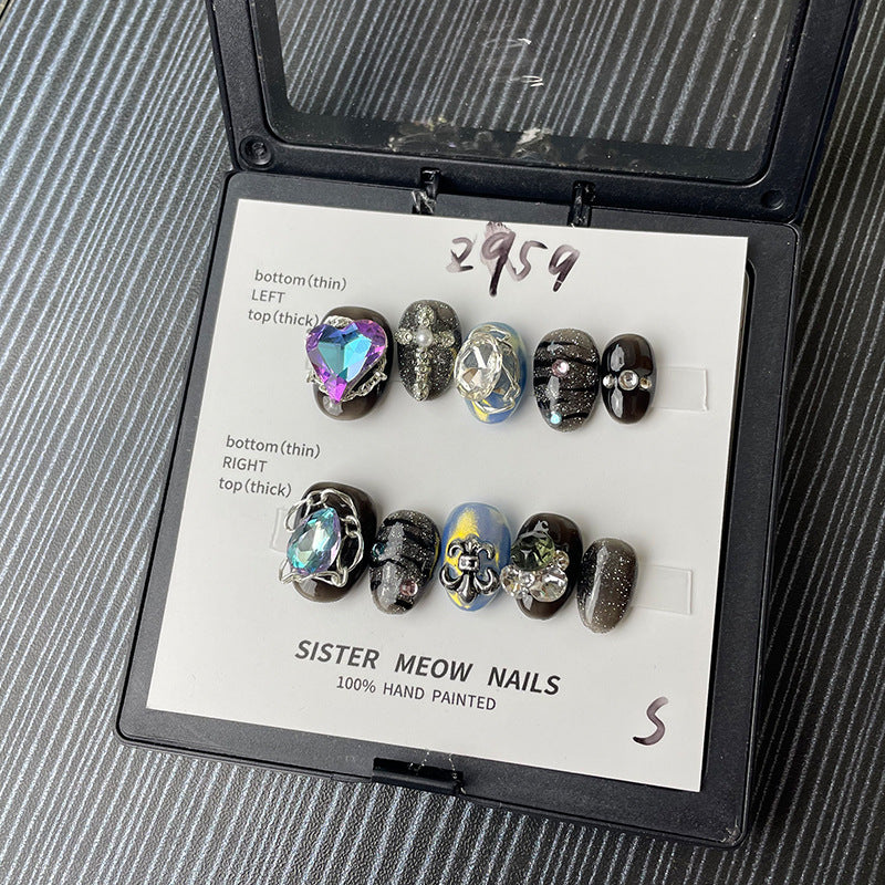 Designer: MeowMeow.Handmade Nail Designs Press on Nails DIY Nail Art for woman girl Short black