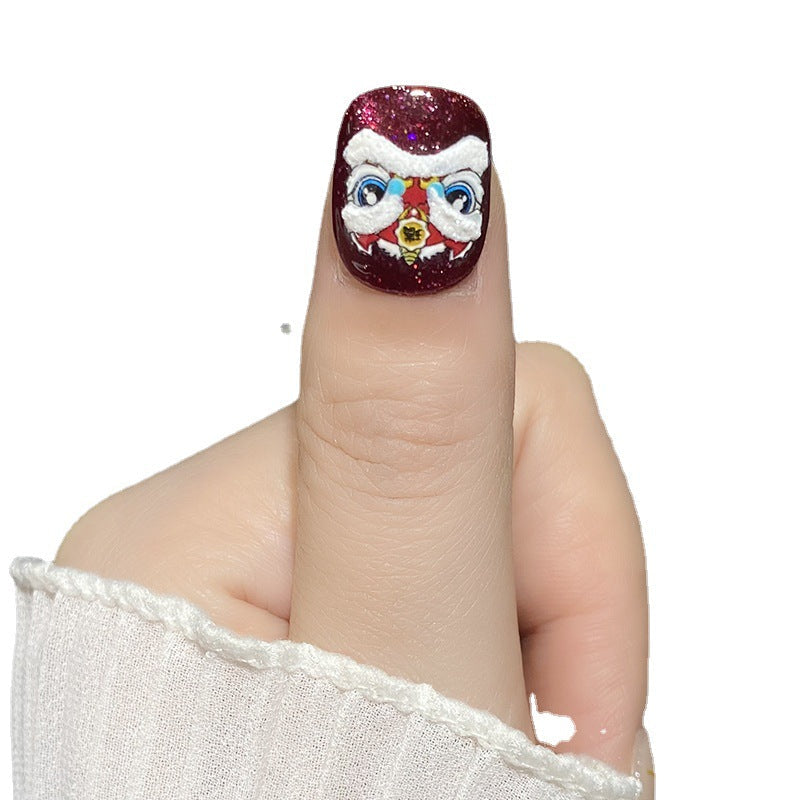 Designer: HuaHua.Handmade nails Press on Nails DIY Nail Art for woman girl Short Square red
