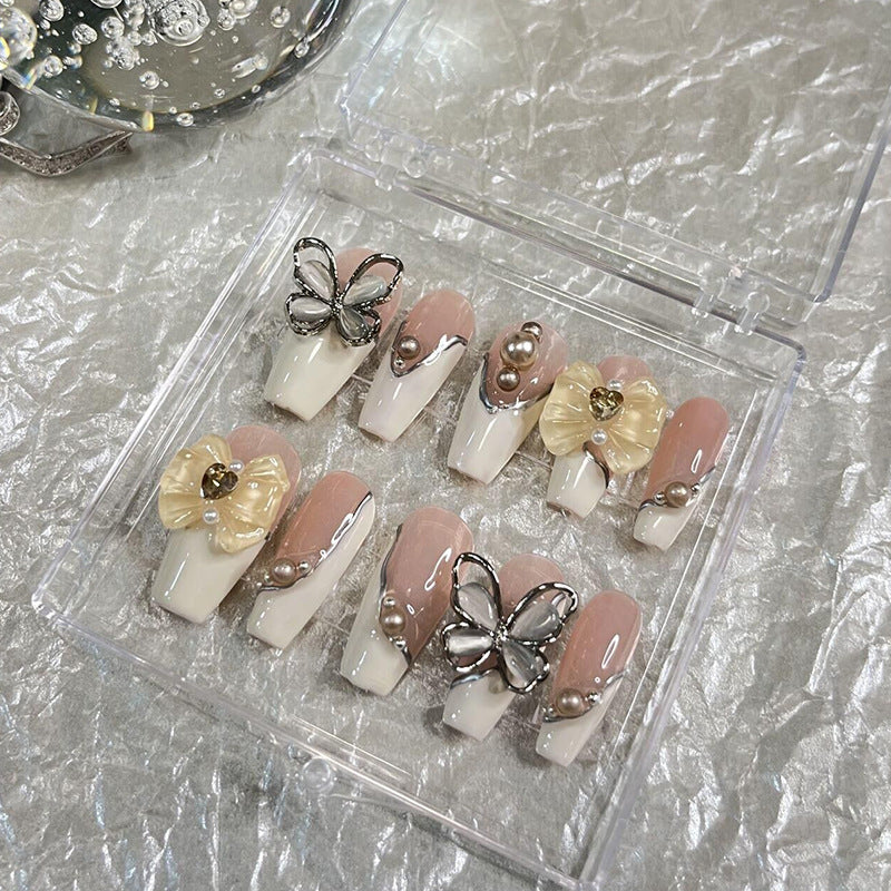 Designer: MeowMeow.Handmade Nail Designs Press on Nails DIY Nail Art for woman girl Long Coffin pink
