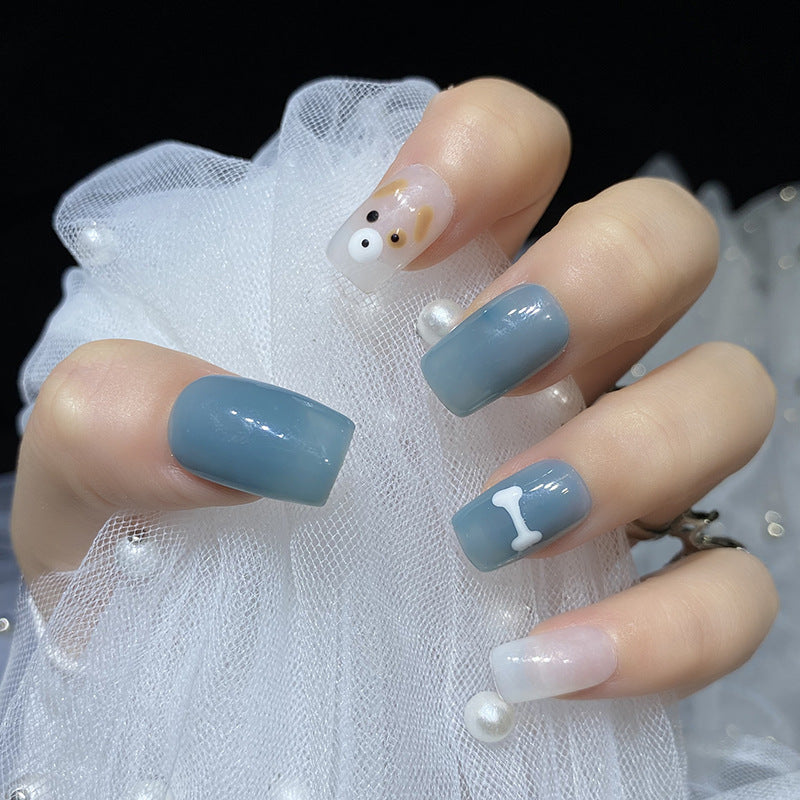 Designer: HuaHua.Handmade nails Press on Nails DIY Nail Art for woman girl Short Square blue