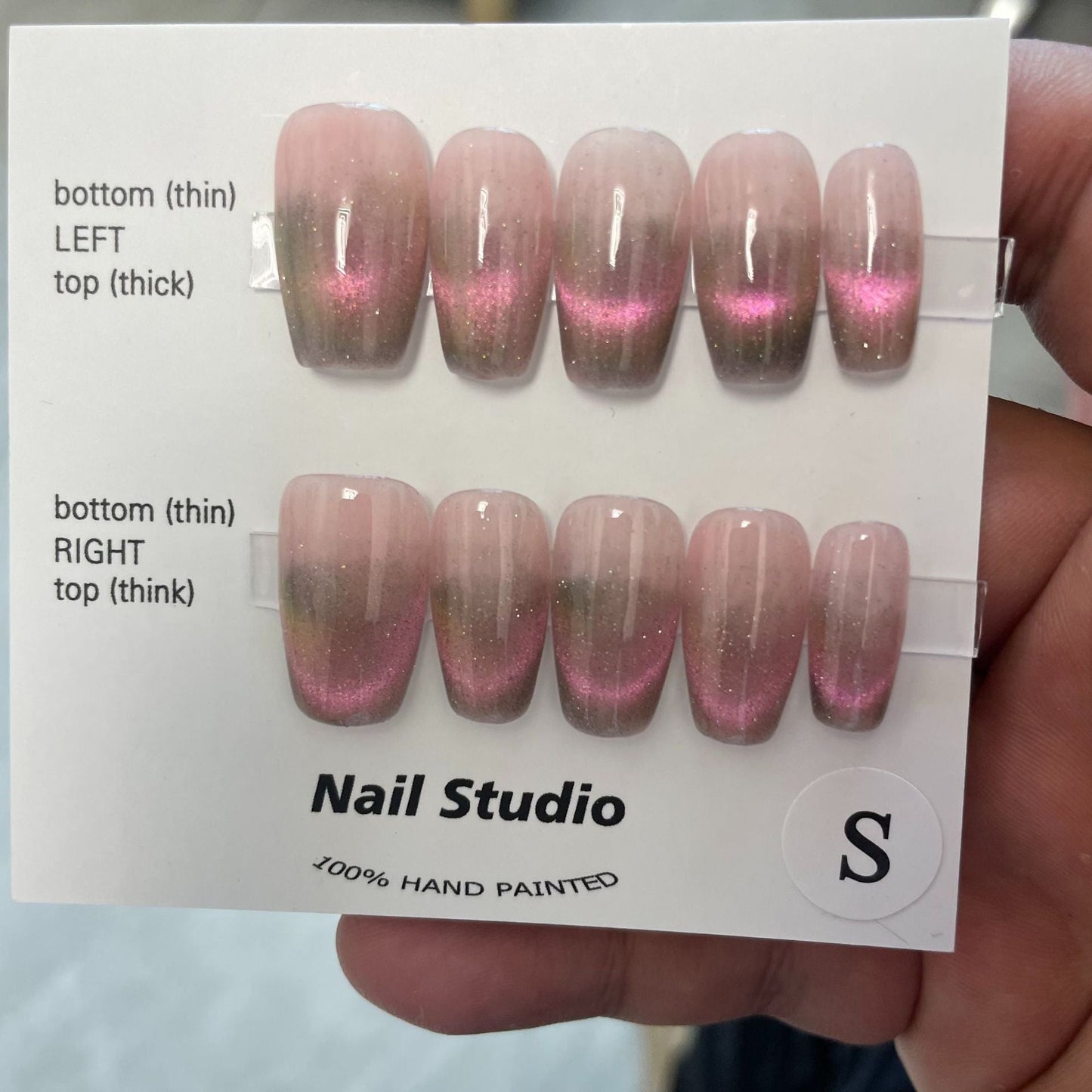 Designer: MaoMao.Handmade Nail Designs Press on Nails DIY Nail Art for woman girl Long Coffin pink Cat Eyes