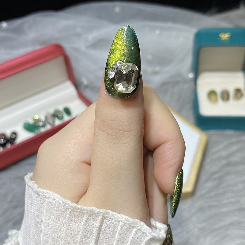 Designer: HuaHua.Handmade nails Press on Nails DIY Nail Art for woman girl Almond Long green