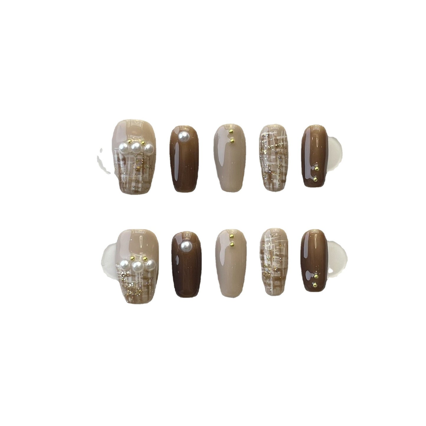 Designer: ManMan Handmade nails Press on Nails DIY Nail Art for woman girl Long Coffin brown