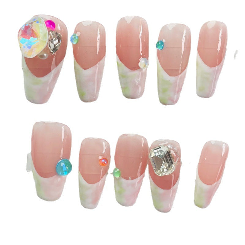 Designer: MeowMeow.Handmade Nail Designs Press on Nails DIY Nail Art for woman girl Long Coffin pink French