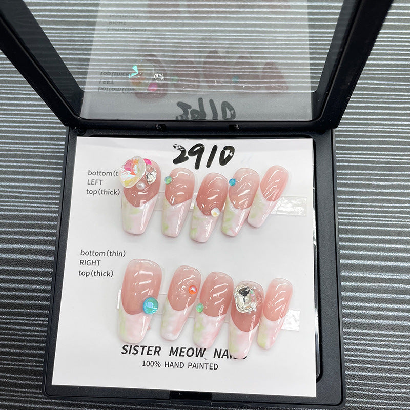 Designer: MeowMeow.Handmade Nail Designs Press on Nails DIY Nail Art for woman girl Long Coffin pink French