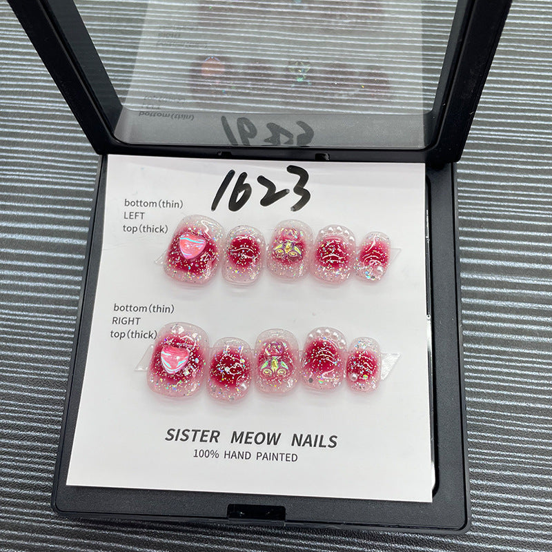 Designer: MeowMeow.Handmade Nail Designs Press on Nails DIY Nail Art for woman girl Short Square red