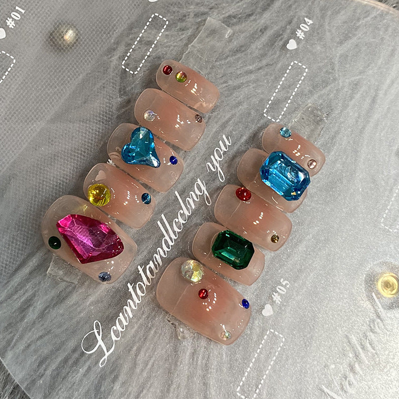 Designer: HuaHua.Handmade nails Press on Nails DIY Nail Art for woman girl Long Coffin pink rhinestone