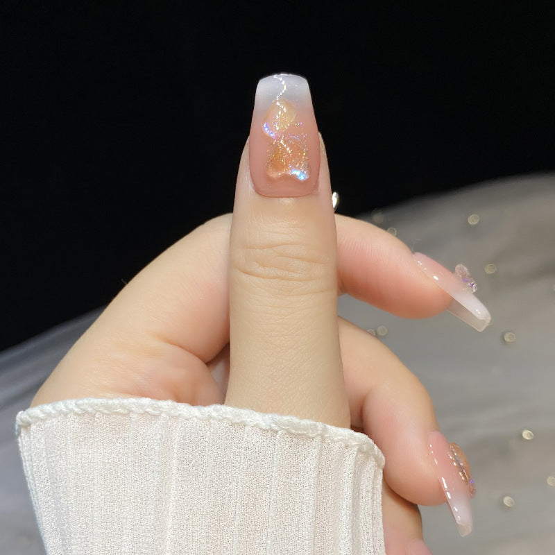 Designer: HuaHua.Handmade nails Press on Nails DIY Nail Art for woman girl Long Coffin pink