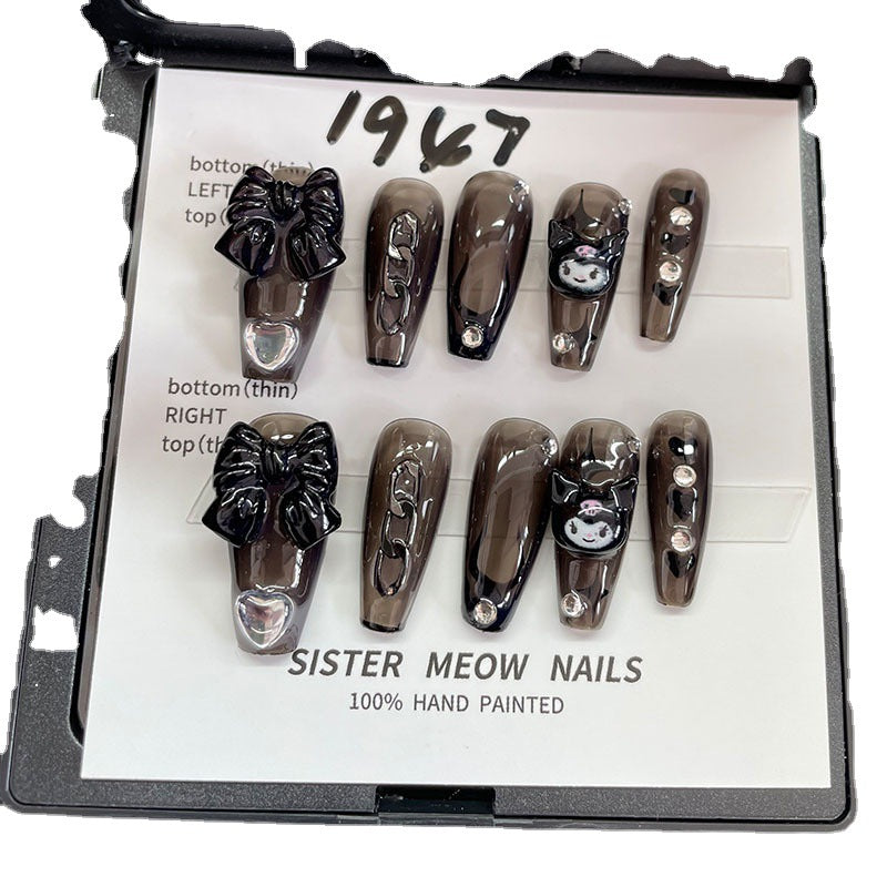 Designer: MeowMeow.Handmade Nail Designs Press on Nails DIY Nail Art for woman girl Long Coffin black