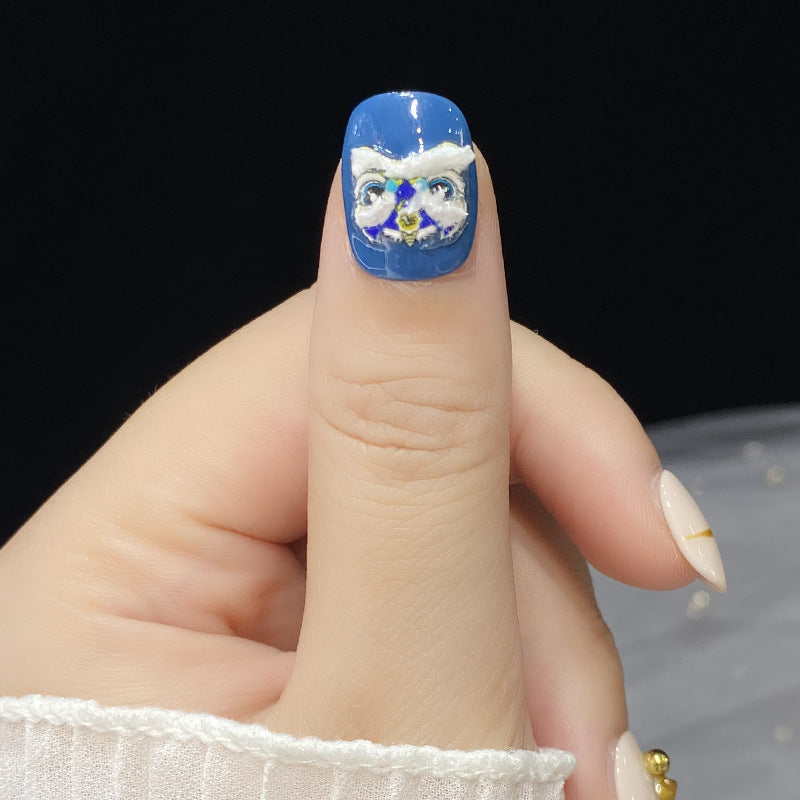 Designer: HuaHua.Handmade nails Press on Nails DIY Nail Art for woman girl Short Square blue