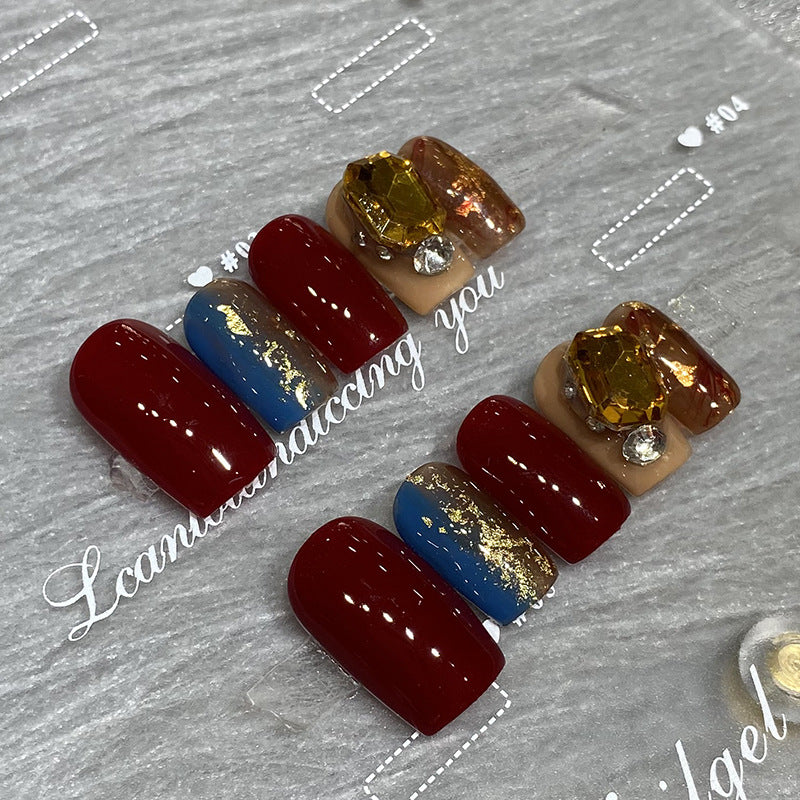 Designer: HuaHua.Handmade nails Press on Nails DIY Nail Art for woman girl Long Square red