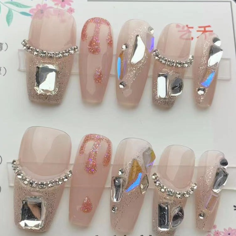 Designer: ManMan Handmade nails Press on Nails DIY Nail Art for woman girl Long Coffin pink