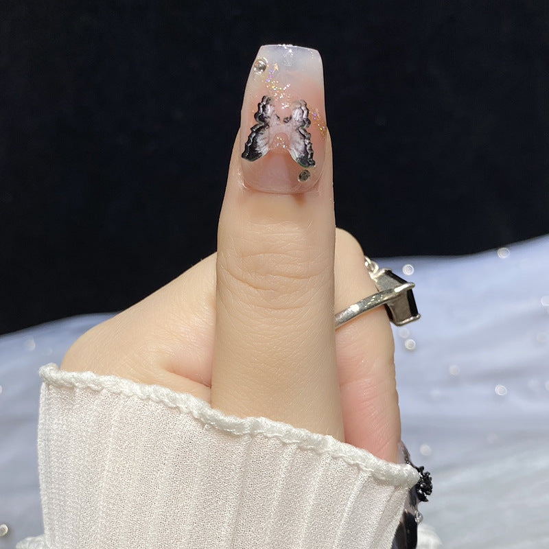Designer: HuaHua.Handmade nails Press on Nails DIY Nail Art for woman girl Long Coffin pink black