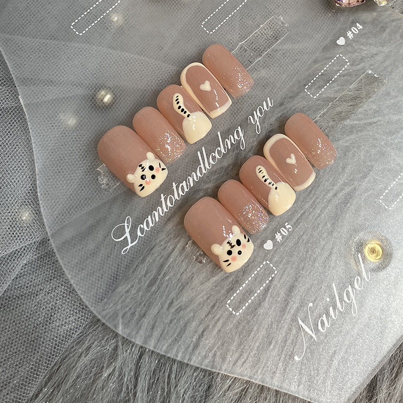 Designer: HuaHua.Handmade nails Press on Nails DIY Nail Art for woman girl Long Square pink
