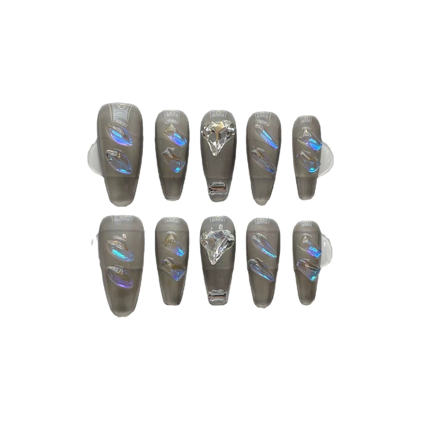 Designer: ManMan Handmade nails Press on Nails DIY Nail Art for woman girl Long Coffin gray