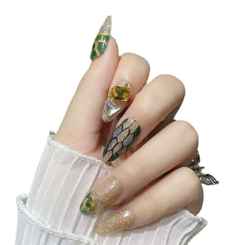 Designer: HuaHua.Handmade nails Press on Nails DIY Nail Art for woman girl Almond Long