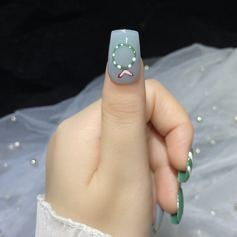 Designer: HuaHua.Handmade nails Press on Nails DIY Nail Art for woman girl Long Square green